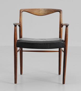 A Kai Lyngfeldt-Larsen, palisander chair with black leather upholstery by Søren Villadsen, Denmark, 1950's-60's.