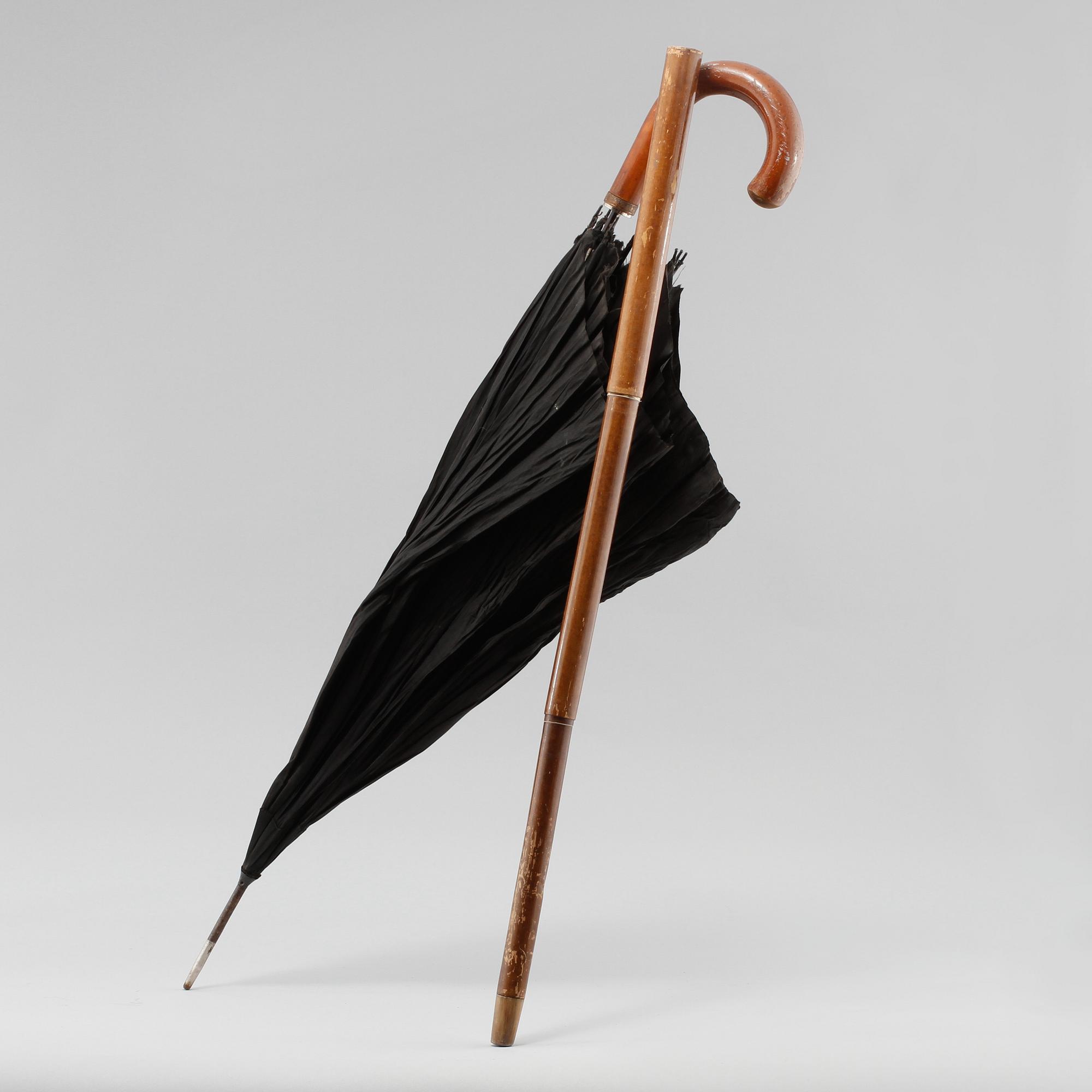 PARAPLY, samt KÄPPAR, 2 st, tigit 1900-tal.