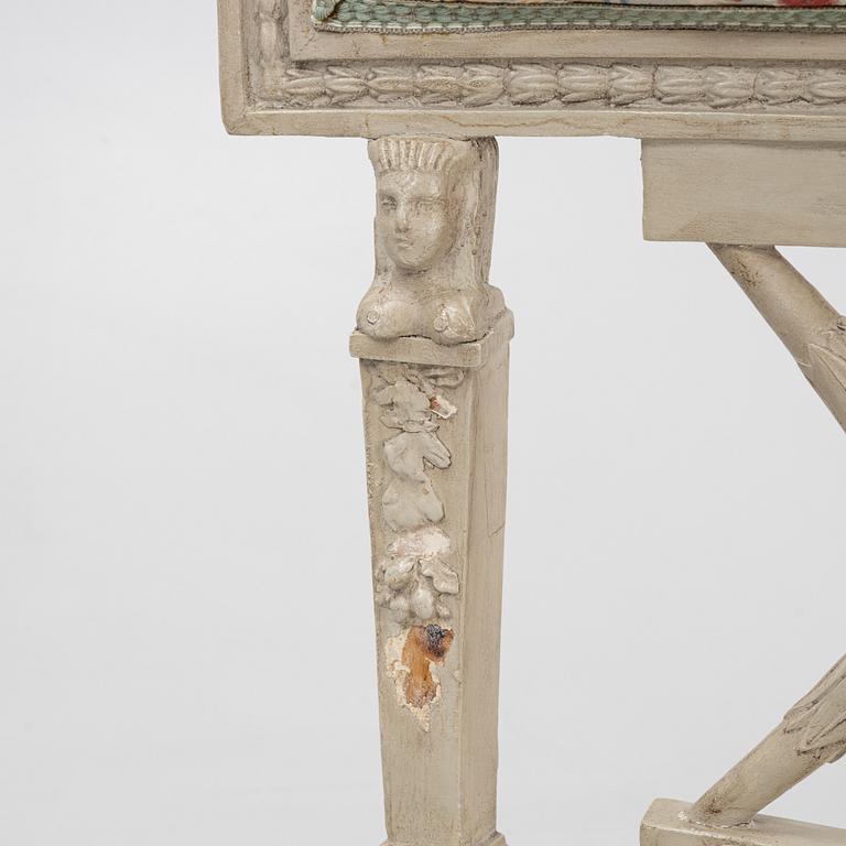 A set of four late Gustavian chairs, around the year 1800.
