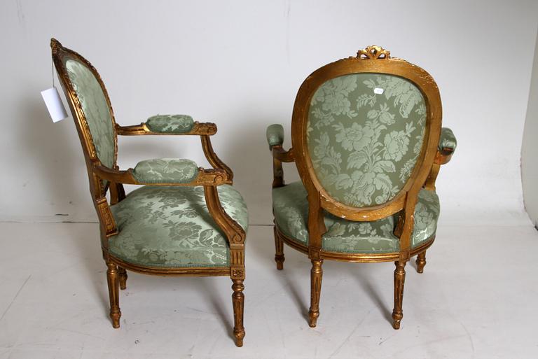 SALONGSMÖBLEMANG, 5 delar, gustaviansk stil, 1800/1900-tal.