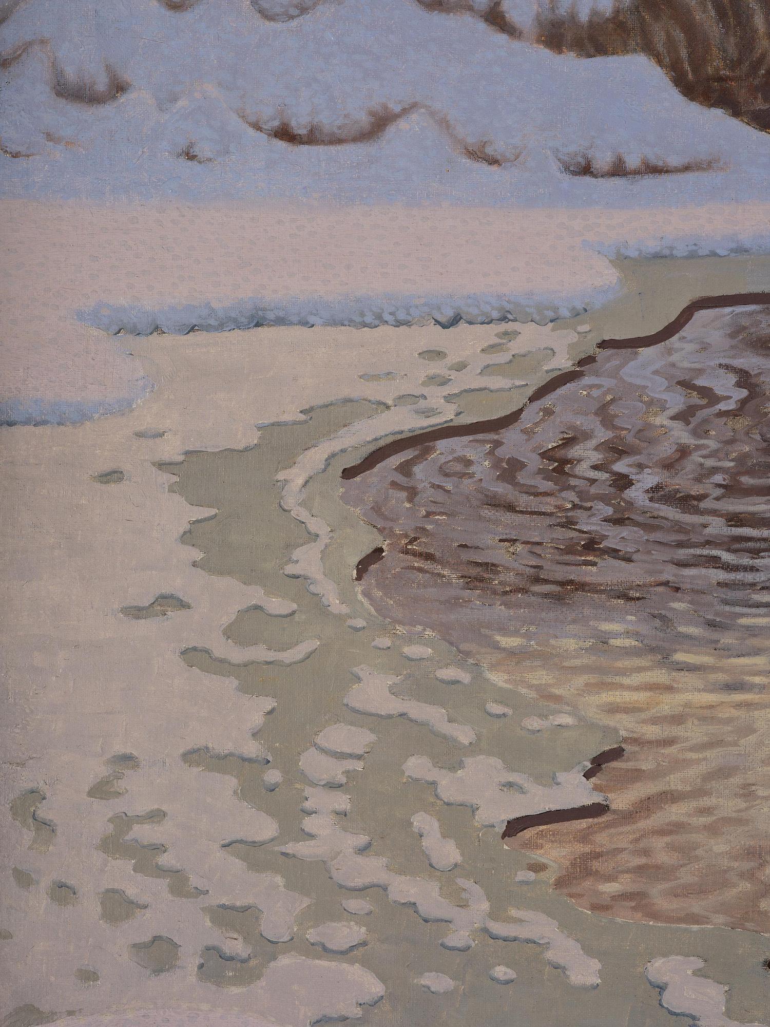 Gustaf Fjaestad, Winter landscape with sunlit watercourse.