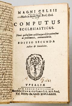 BOK, "Computus Ecclesiasticus..." av Magnus Celsius, Uppsala 1673.