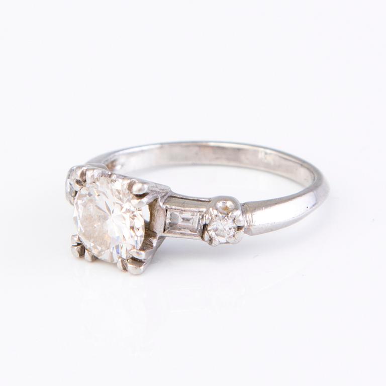 A palladium ring with brilliant and baguette cut diamonds ca. 1.62 ct in total.