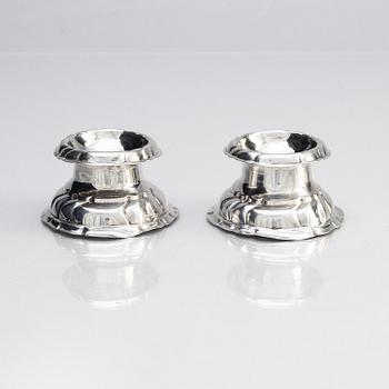 A pair of European Rococo 18th century silver salt-cellars.