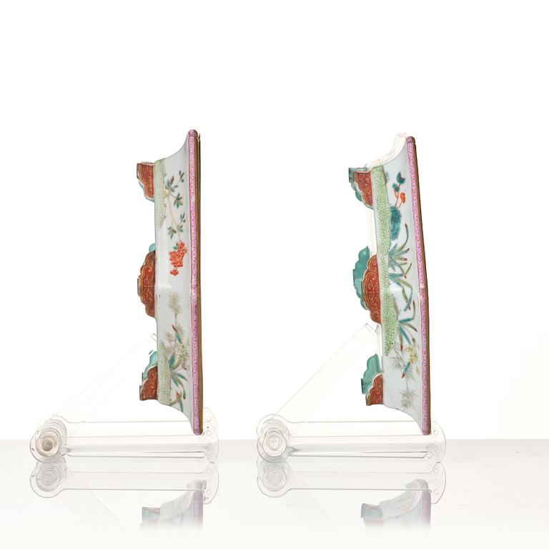 A pair of famille rose flower pots with stands, probably Republic, China, 20th Century.