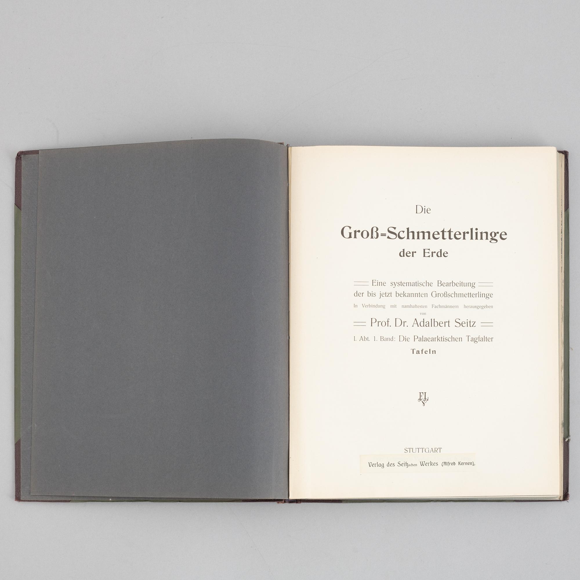 Four volumes of "Die Gross Schmetterling der Erde" by Dr. Adalbert Seitz, Stuttgart, Germany, 1912-15.