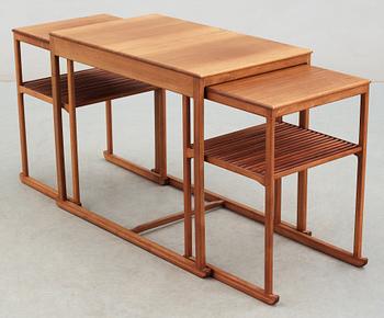 A Carl Malmsten teak set of occasional tables, possibly by Åfors Möbelfabriks AB.