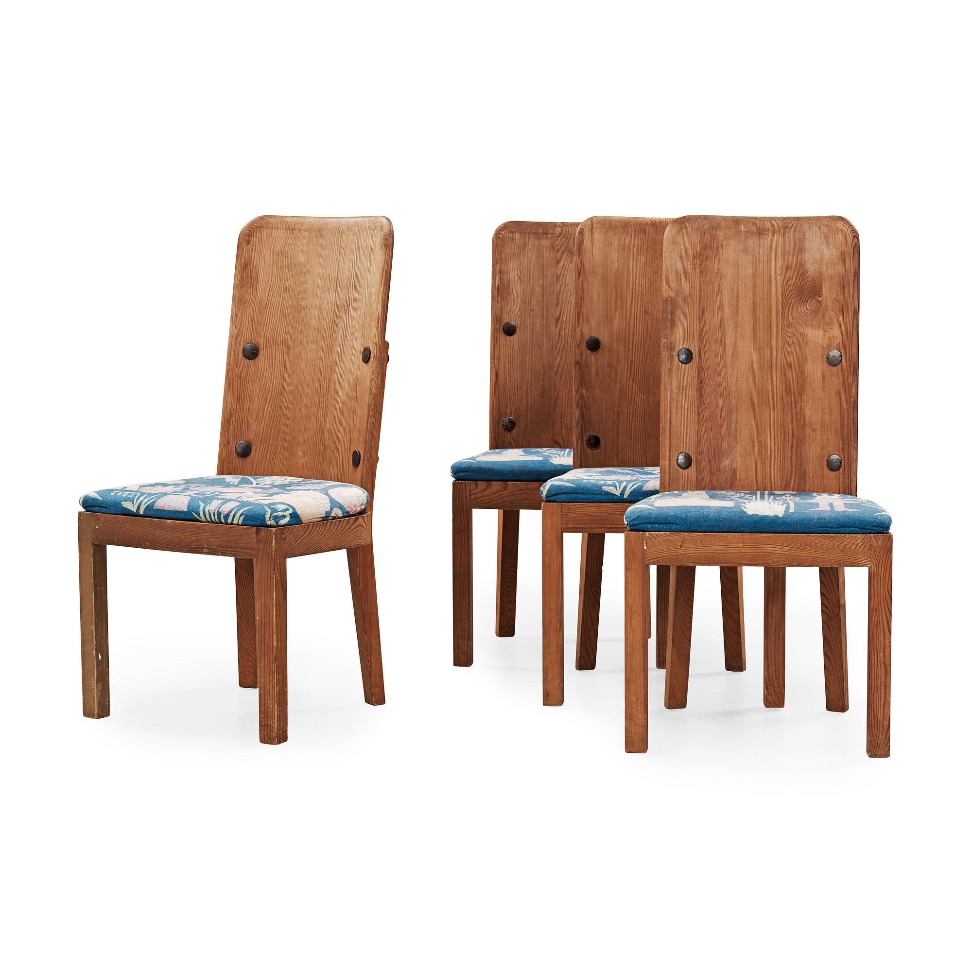 Axel Einar Hjorth, a set of four 'Lovö' stained pine chairs, Nordiska Kompaniet, Sweden 1930's.