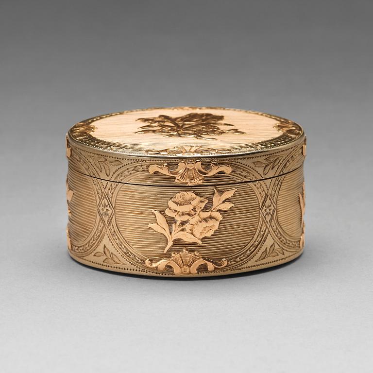 A French 18th century 18ct gold box, mark of Jean-Charles Dubos, Paris 1758.