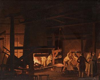 1046. Pehr Hilleström, Interior of a smithy at Söderfors Bruk.