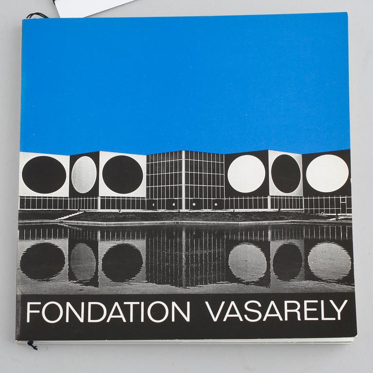 VICTOR VASARELY, 2 books, print signed scarf and folder with prints.