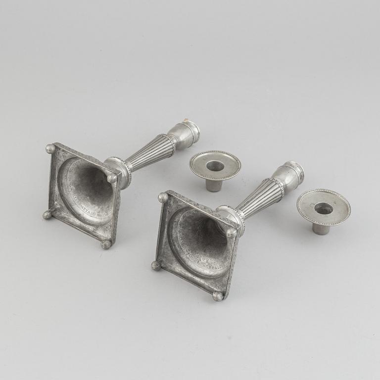A pair of pewter candle stick by Anjou, Norrköping 1804.
