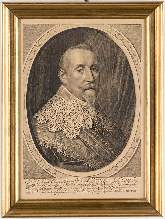 2 engravings depicting Gustavus Adolphos II and the Chancellor Axel Oxenstierna.