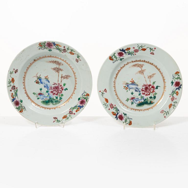Twelve Famille Rose export porcelain plates, China, yongzheng (1722-35) & Qianlong (1736-95).
