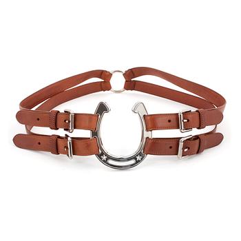 408. RALPH LAUREN, a brown leather belt with silvercolored horse shoe.