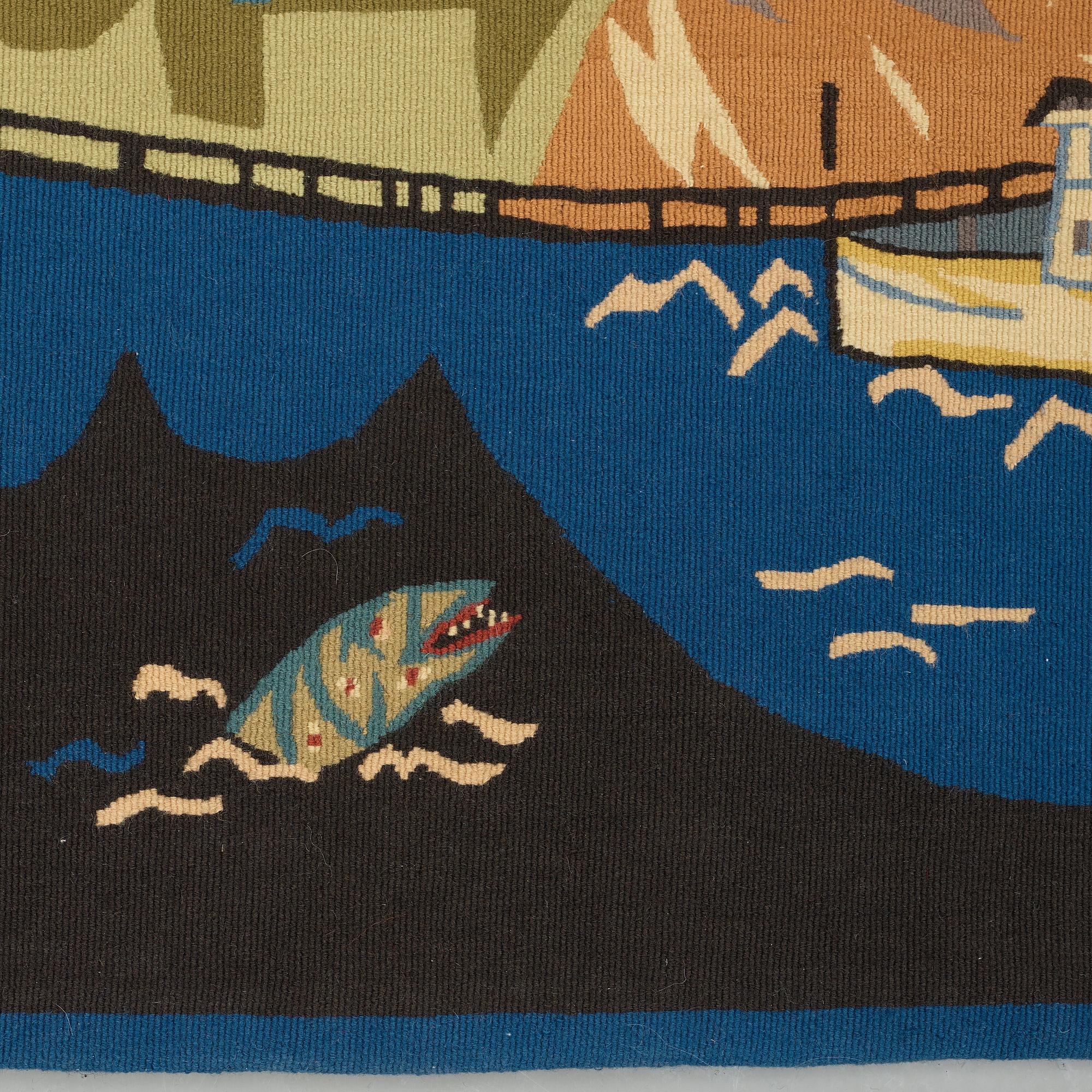 Lars Gynning, VÄVD TAPET, "La Vieille Ville" ("Gamla Stan"), gobelängteknik, ca 93,5 x 198,5 cm, signerad GYNNING MTP fino.