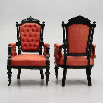 FÅTÖLJER, ett par, ny-Louis Seize, sent 1800-tal.