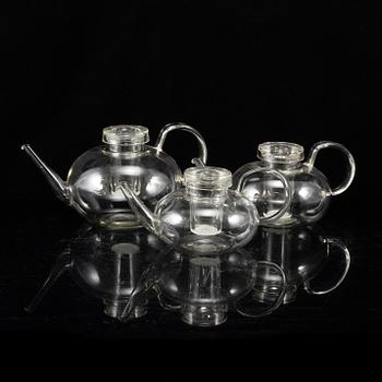 WILHELM WAGENFELD, 3 tea pots, Jenaer Glaswerk, Schott & Gen, Germany.