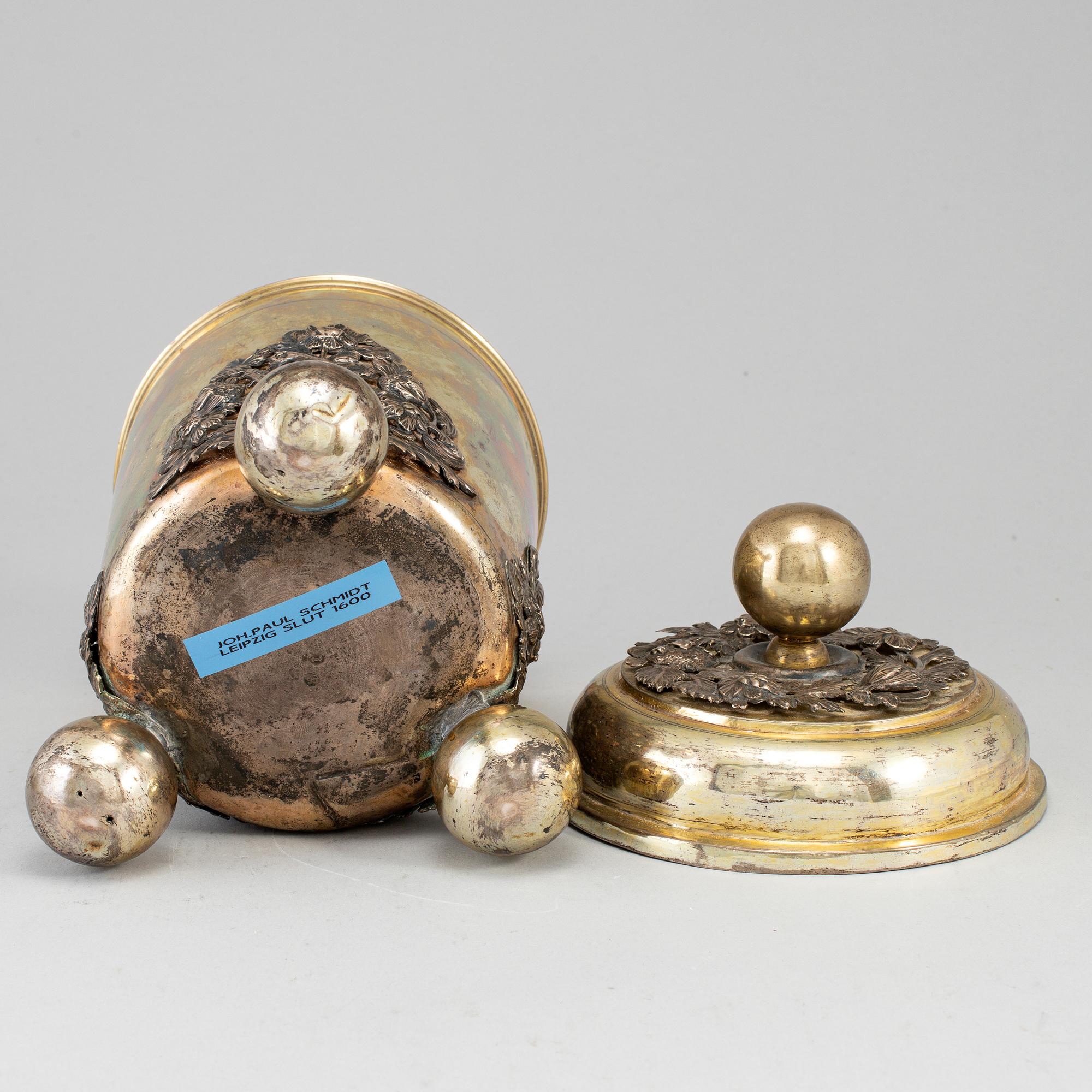 A German late 17th century parcel-gilt silver beaker and cover, mark of Joh.Paul Schmidt, Leipzig 1692-1694.