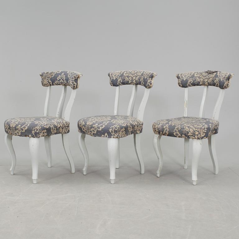 STOLAR, 3 st, nyrokoko, samt STOL, gustaviansk stil, 1800/1900-tal.