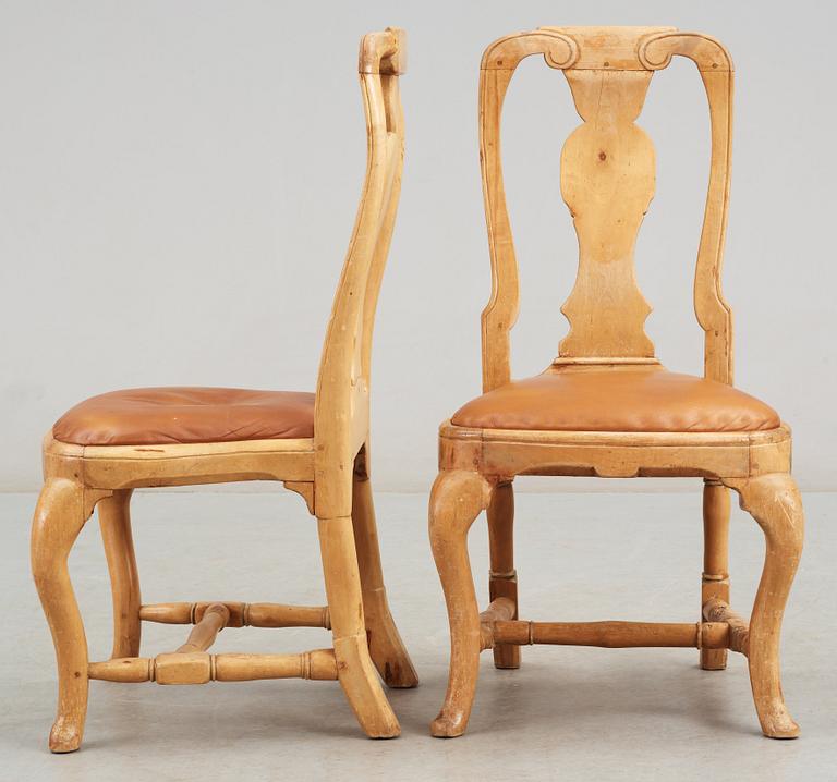 Four Swedish Rococo 18th century chairs.