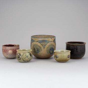 Five stonewear bowls designed by Lisa Larson for Gustavsberg.