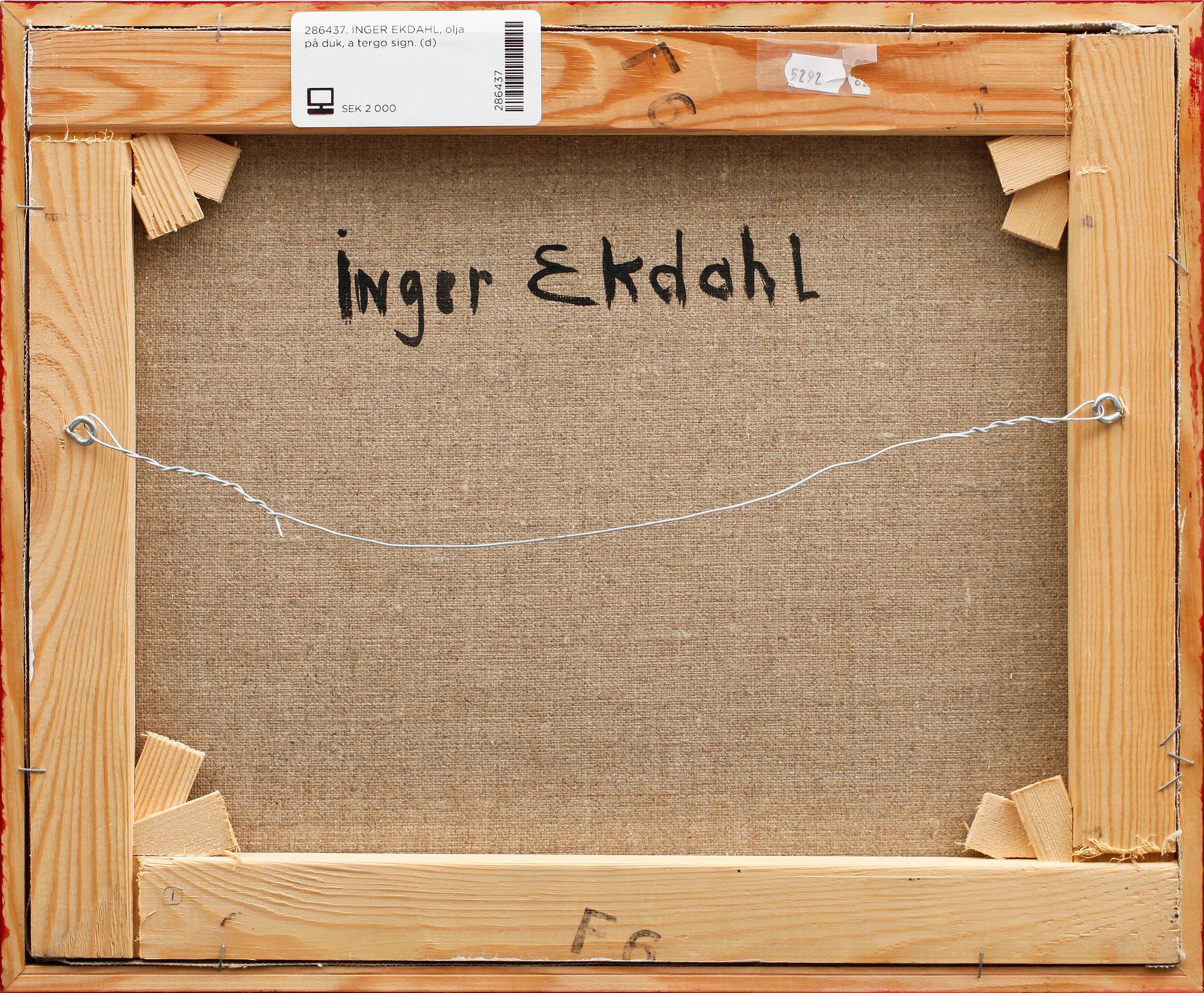 INGER EKDAHL, olja på duk, a tergo sign.