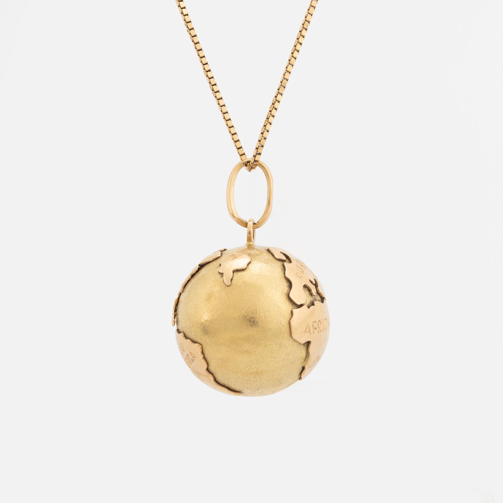 18K gold globe necklace.