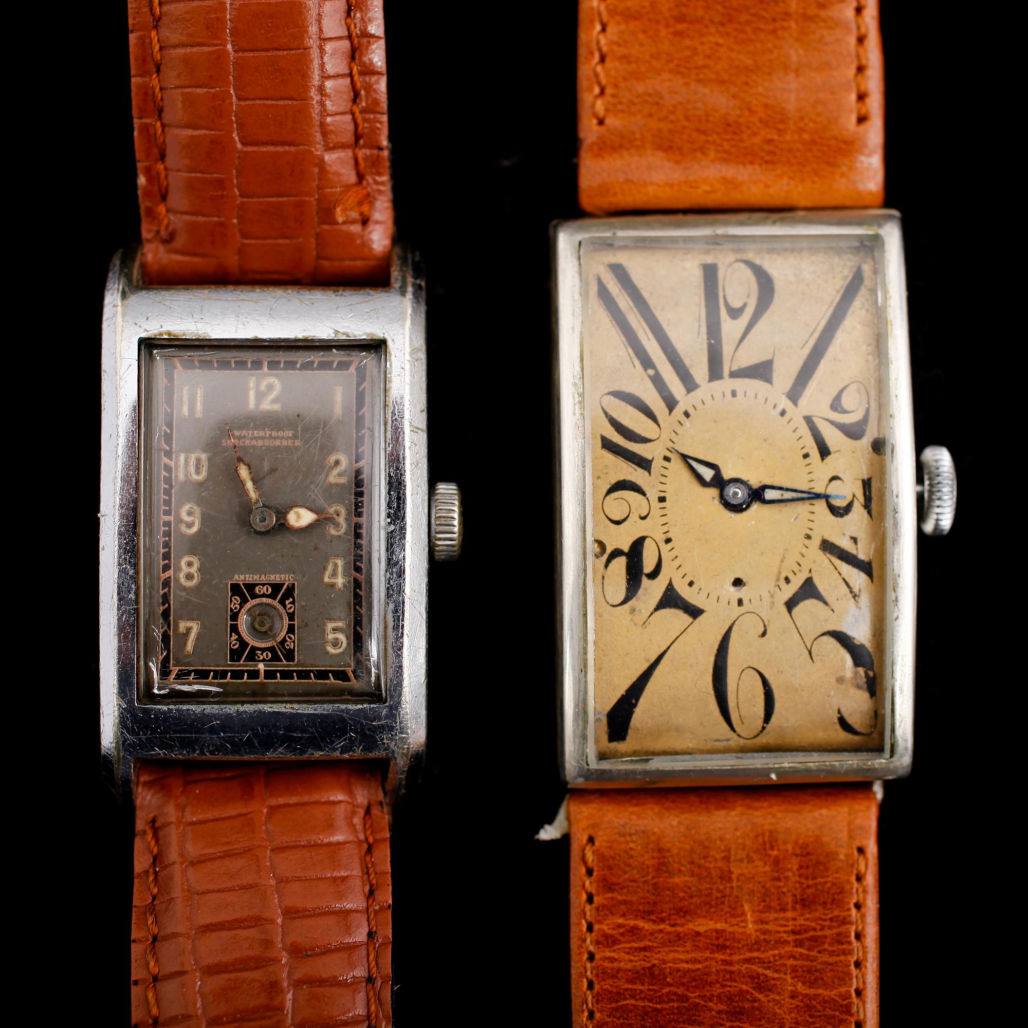 ARMBANDSUR, 2 st, varav 1 i silver, bl a art déco, 1920-/30-tal.