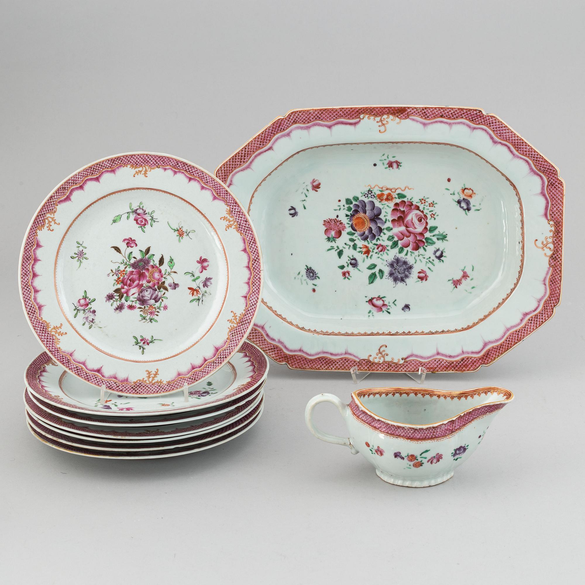 A part famille rose dinner service, Qing dynasty, Qianlong (1736-95).