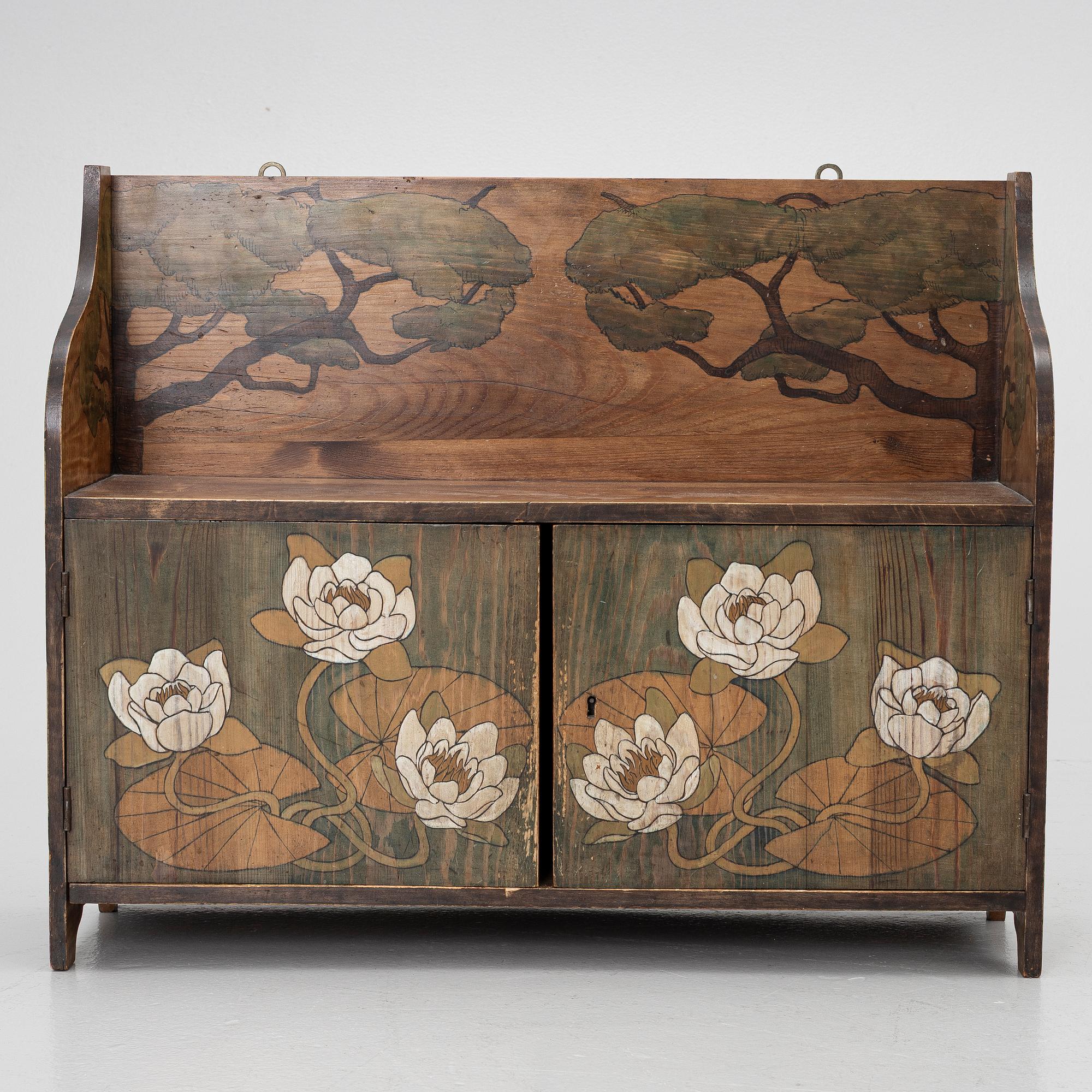 Märta Lindblom, & Carl Otto Lundgren, wall cabinet, signed and dated 1899.