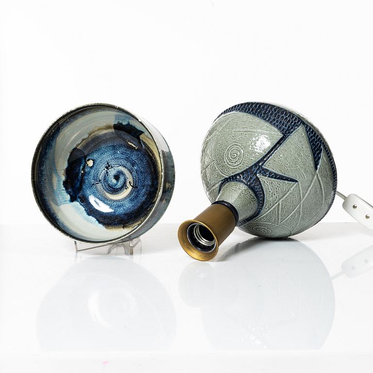 Carl-Harry Stålhane, bowl and Charlotte Hamilton, table lamp, stoneware, Rörstrand.