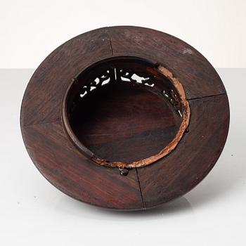 A group of Chinese hardwood stands and a cover, Qing dynasty and later.