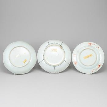 Three famille rose dishes, Qing dynasty, Qianlong (1736-95).