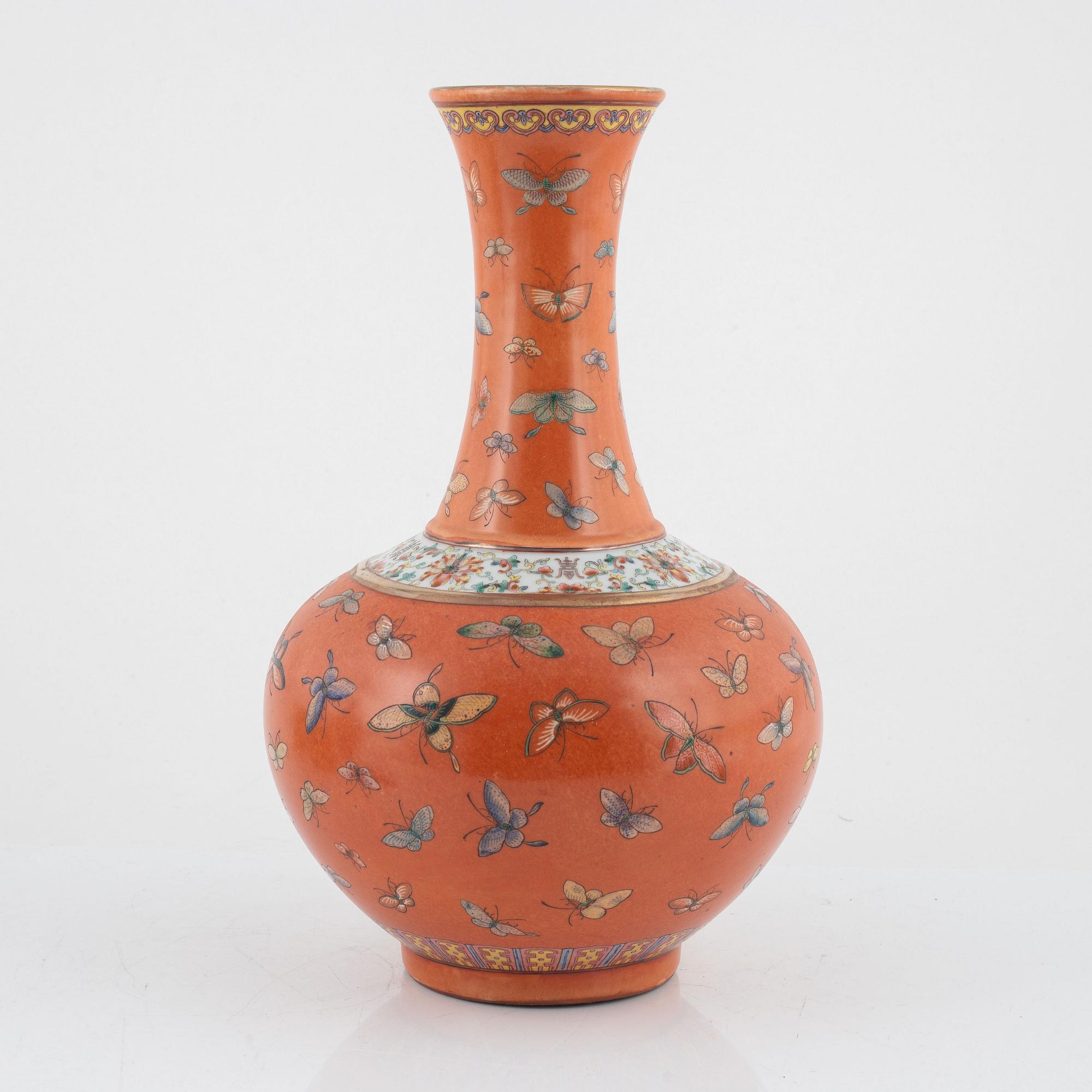 A Chinese iron red ground 'butterfly' vase, 20th century.