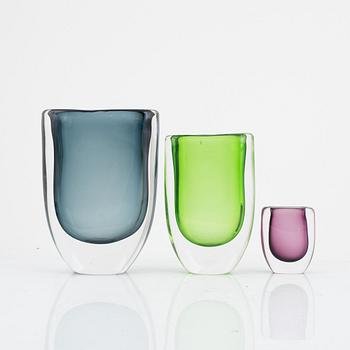 Vicke Lindstrand, vases, 3 pcs, Kosta Boda.