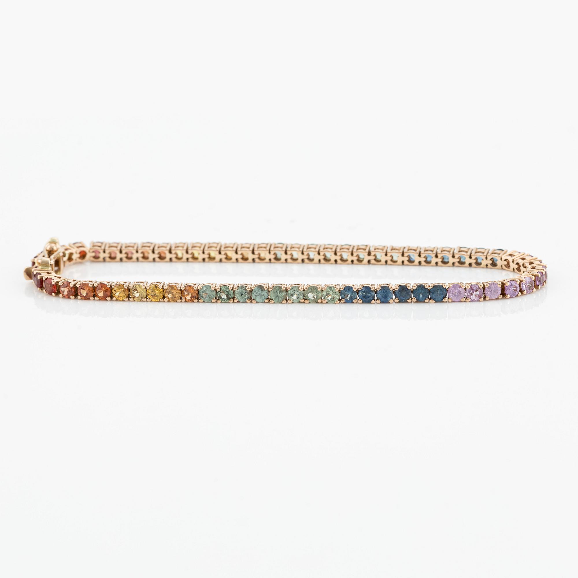 Bracelet 18K gold with multicoloured sapphires.