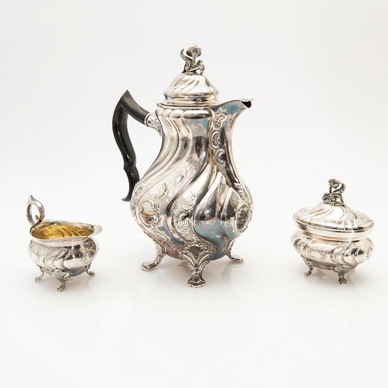 Coffee service, 3 pieces, silver, Rococo style, 1960s.