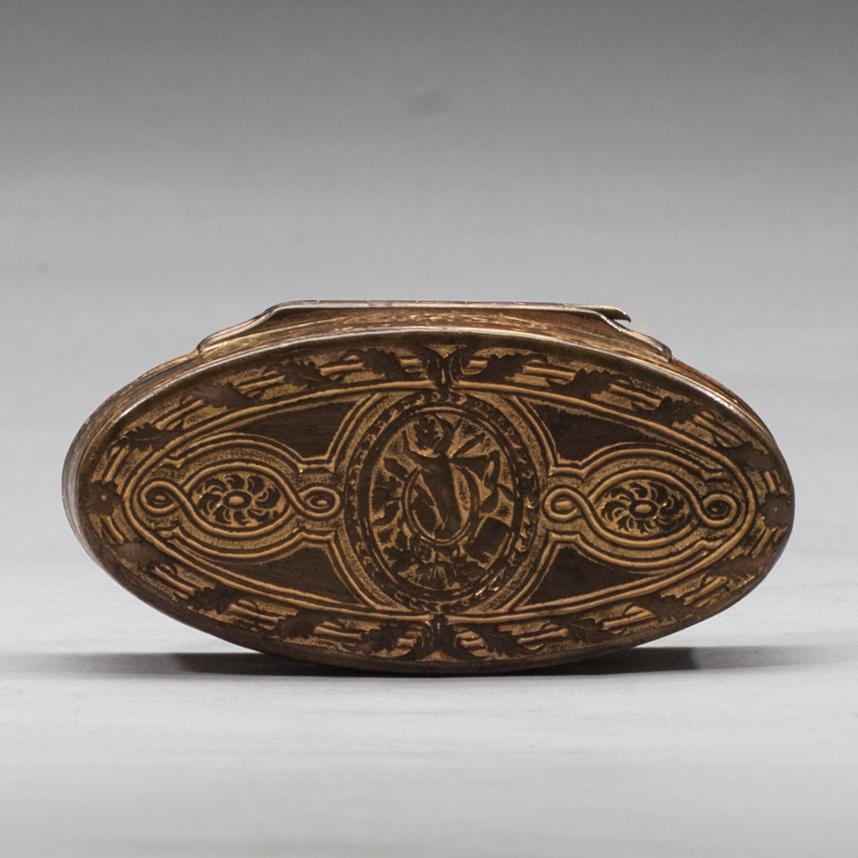 SNUSDOSA, gustaviansk, förgylld koppar, 1700-tal.