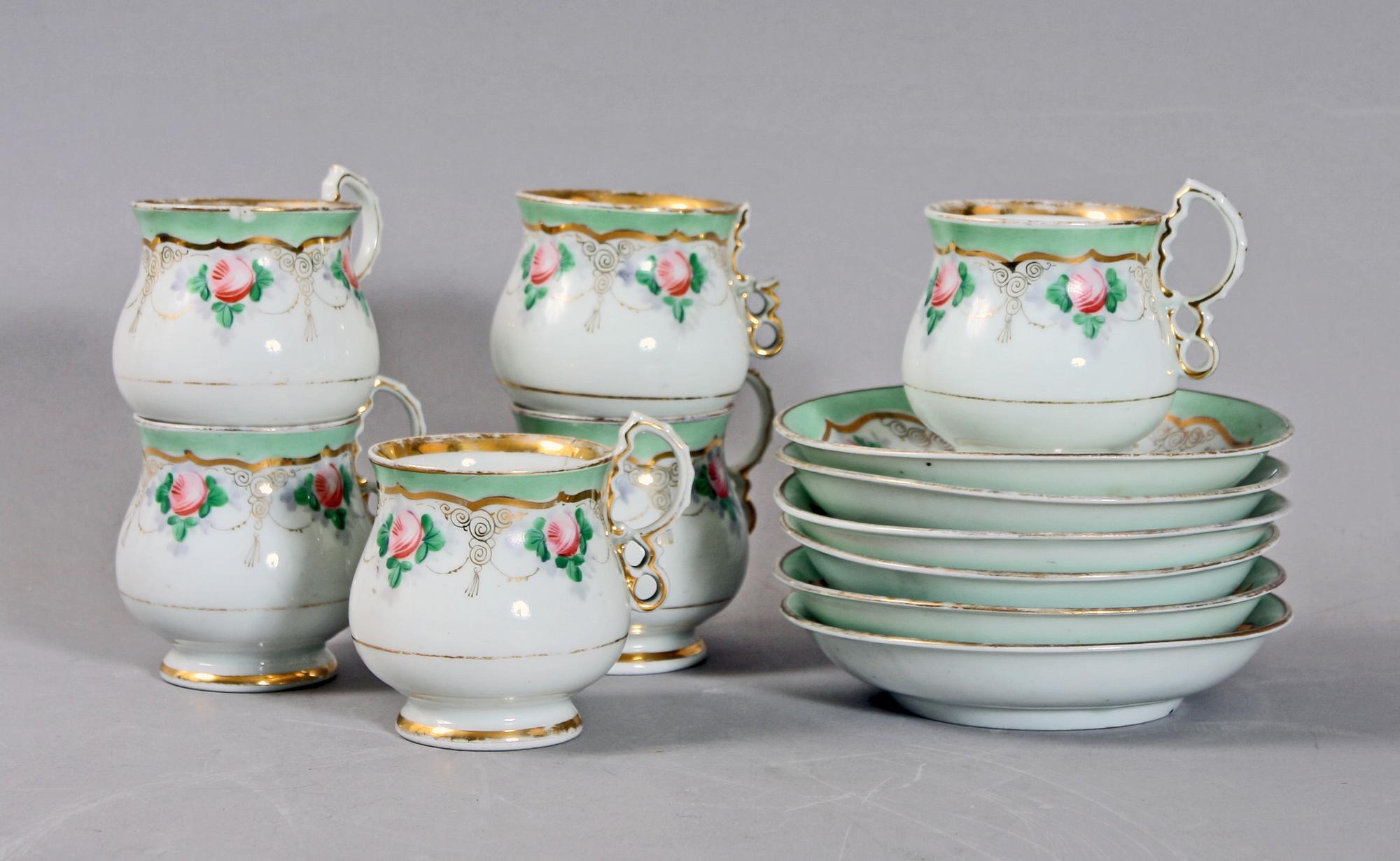 KAFFESERVISDELAR, porslin, 6 delar, Ryssland, 1800/1900-talet.