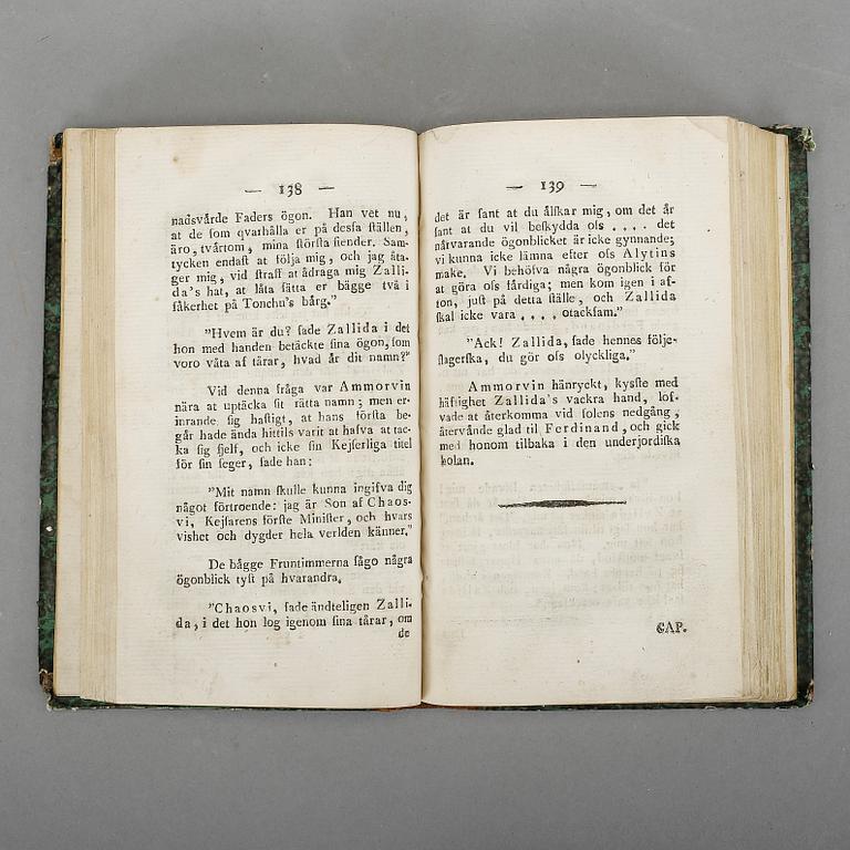 CHARLTON, MARY, Ammorvin och Zallida. I-II, Chinesisk roman. Öfversättning, Linköping, Kongl. gymn. boktryckeriet, 1800.