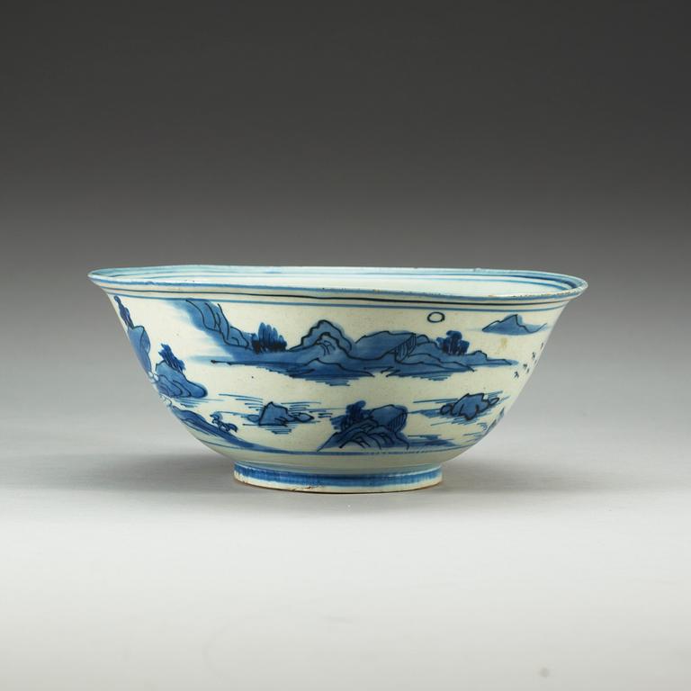 A Transitional blue and white bowl, 17th Century, with Chenghua six character mark.