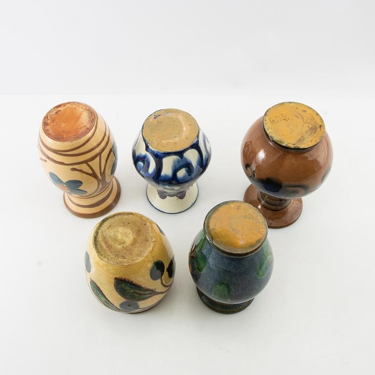 Vases 5 pcs blue Annashaab stoneware factory Denmark early 20th century glazed earthenware.