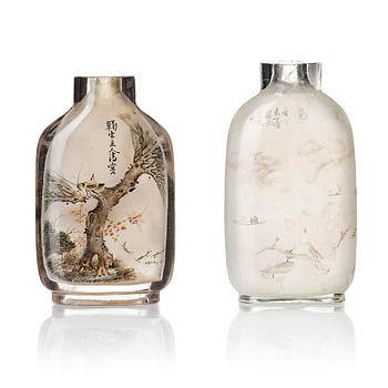 1110. Two Chinese snuff bottles, Qing dynasty, Signed Zhou Leyuan.
