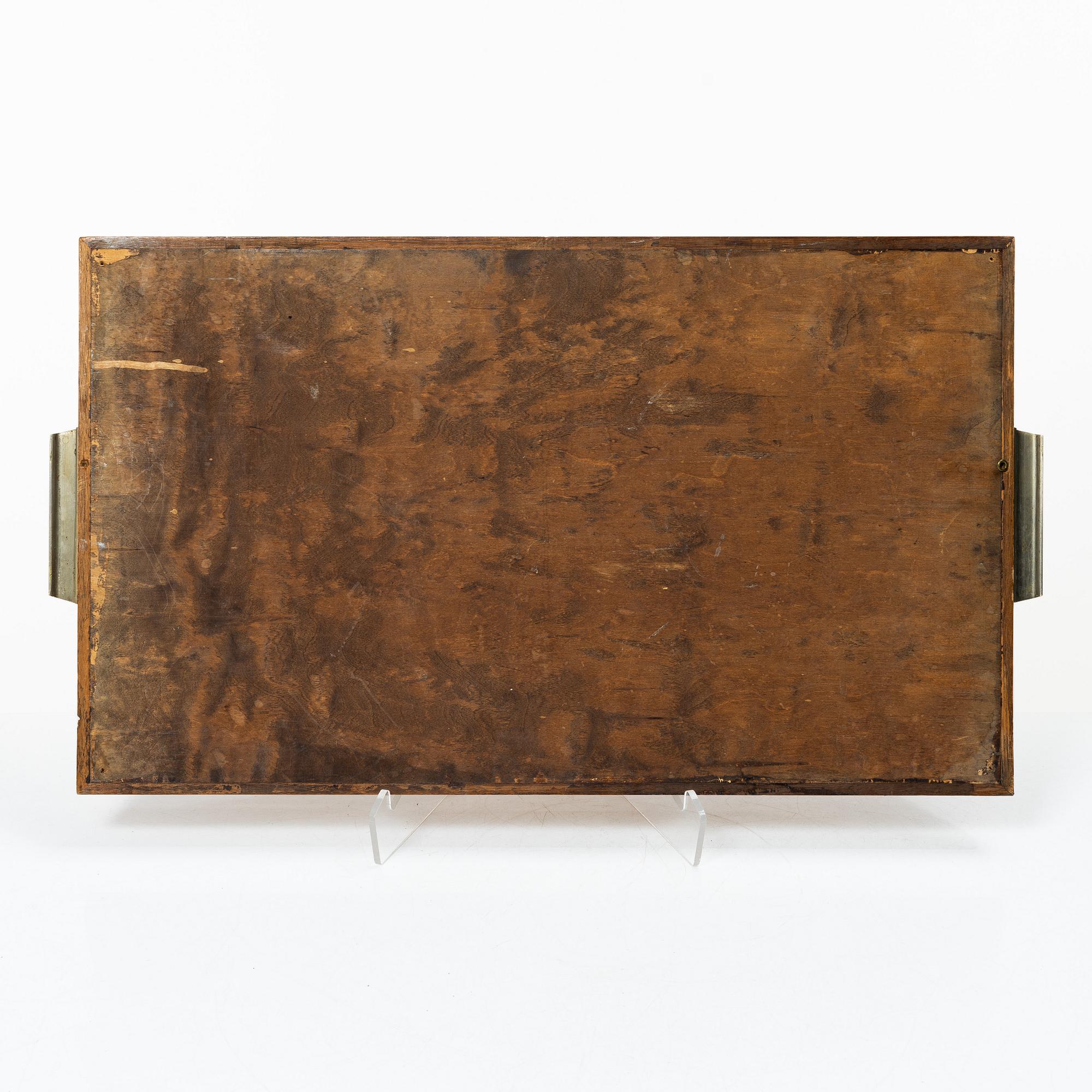 A Linder, tray "Cocktail", model number 67, Mjölby Intarsia, 1940s.