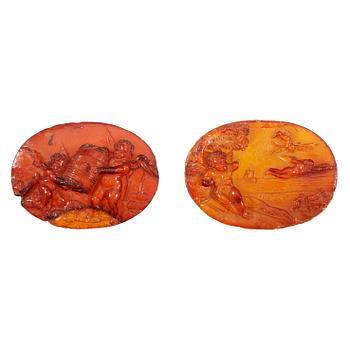 1307. Two Baroque circa 1700 amber reliefs, probably Danzig.