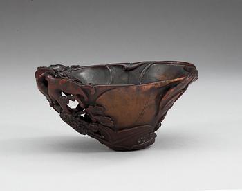 A rhinoserous libation cup, Qing dynasty, Kangxi (1662-1722).