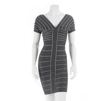 HERVÉ LÉGER, a grey and silver bandage dress. Size XS.