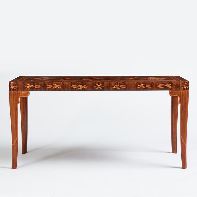 Carl Malmsten, a richly inlayed table, executed by master cabinet maker Albin Johansson, Stockholm 1938.