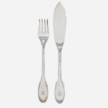 W.A. Bolin, A set of silver fish cutlery, model F, Stockholm 1927 (24 pieces).